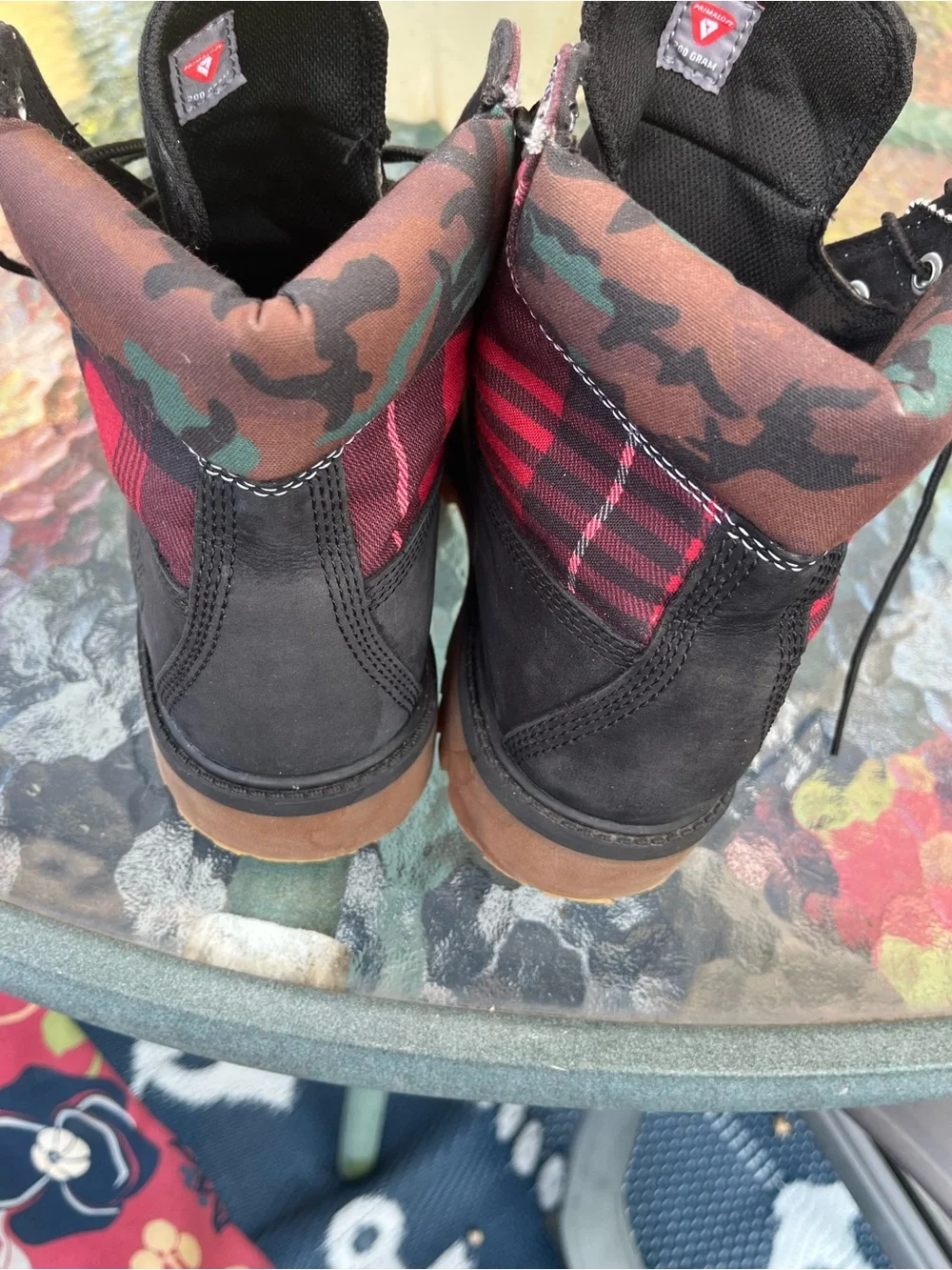 Timberland 6in Boots Black Nubuck Plaid Camo Youth Size 6 Big Kids Women’s 7.5